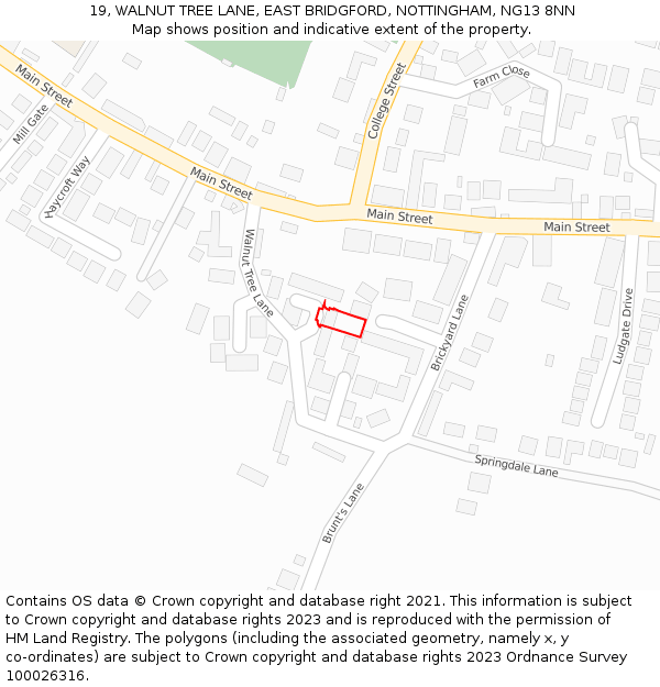 19, WALNUT TREE LANE, EAST BRIDGFORD, NOTTINGHAM, NG13 8NN: Location map and indicative extent of plot