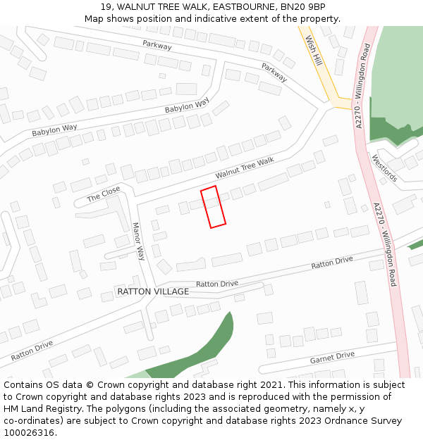 19, WALNUT TREE WALK, EASTBOURNE, BN20 9BP: Location map and indicative extent of plot