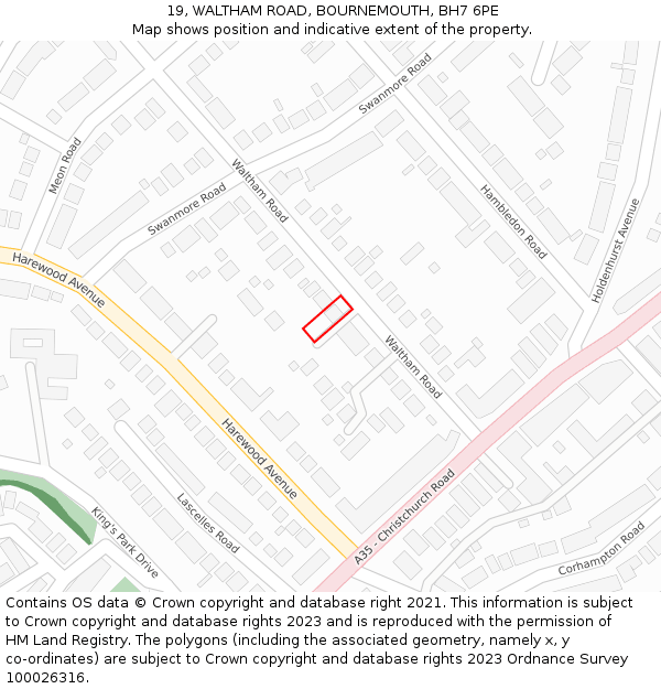 19, WALTHAM ROAD, BOURNEMOUTH, BH7 6PE: Location map and indicative extent of plot