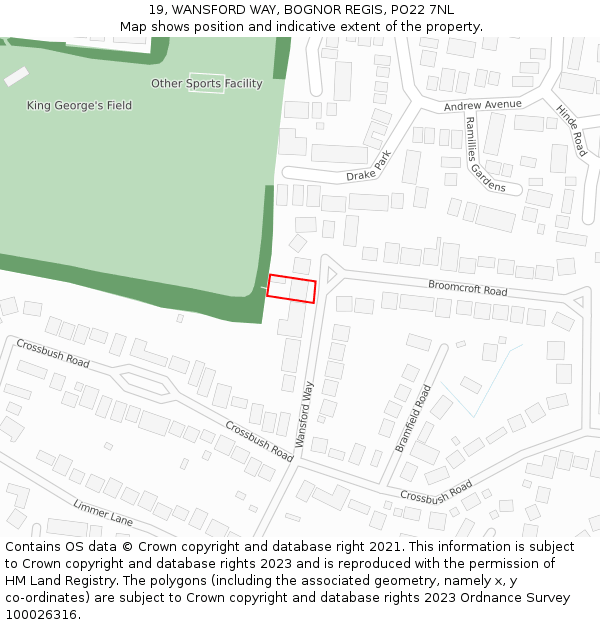 19, WANSFORD WAY, BOGNOR REGIS, PO22 7NL: Location map and indicative extent of plot