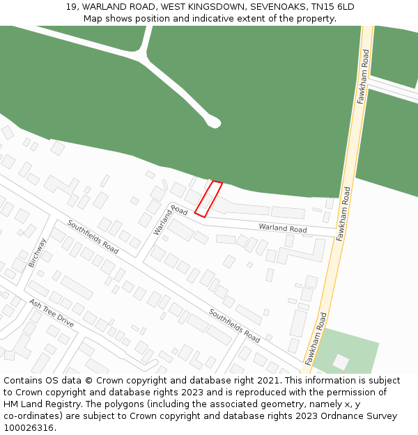 19, WARLAND ROAD, WEST KINGSDOWN, SEVENOAKS, TN15 6LD: Location map and indicative extent of plot