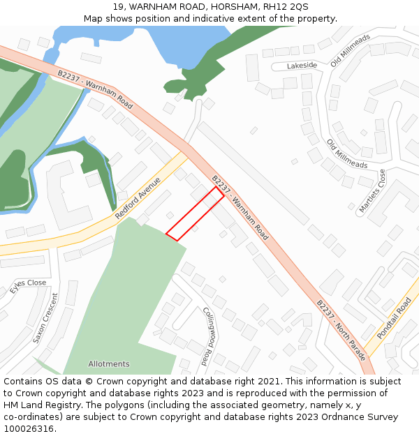 19, WARNHAM ROAD, HORSHAM, RH12 2QS: Location map and indicative extent of plot