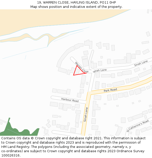 19, WARREN CLOSE, HAYLING ISLAND, PO11 0HP: Location map and indicative extent of plot