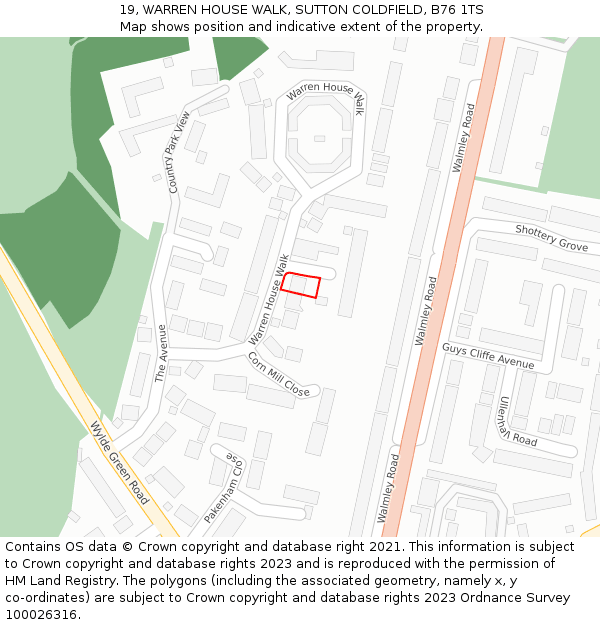 19, WARREN HOUSE WALK, SUTTON COLDFIELD, B76 1TS: Location map and indicative extent of plot