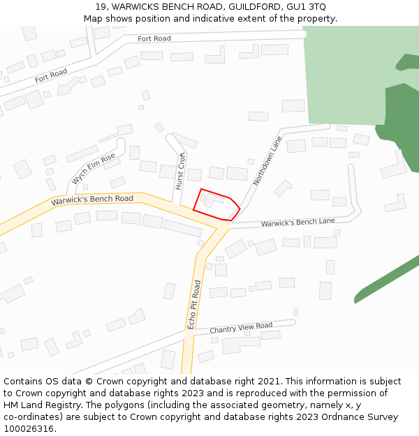 19, WARWICKS BENCH ROAD, GUILDFORD, GU1 3TQ: Location map and indicative extent of plot