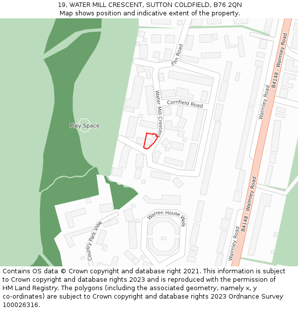 19, WATER MILL CRESCENT, SUTTON COLDFIELD, B76 2QN: Location map and indicative extent of plot