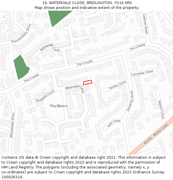 19, WATERDALE CLOSE, BRIDLINGTON, YO16 6RX: Location map and indicative extent of plot