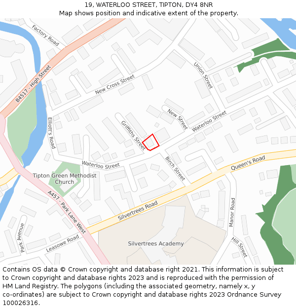 19, WATERLOO STREET, TIPTON, DY4 8NR: Location map and indicative extent of plot