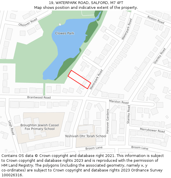 19, WATERPARK ROAD, SALFORD, M7 4FT: Location map and indicative extent of plot