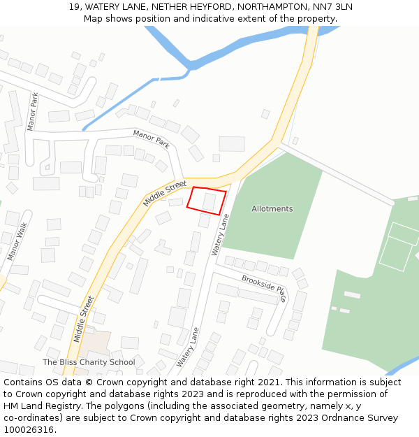 19, WATERY LANE, NETHER HEYFORD, NORTHAMPTON, NN7 3LN: Location map and indicative extent of plot