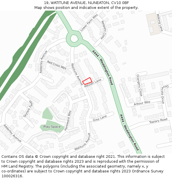 19, WATITUNE AVENUE, NUNEATON, CV10 0BF: Location map and indicative extent of plot