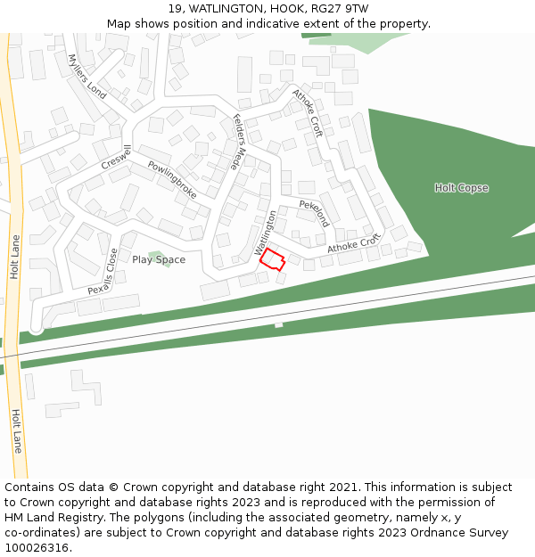 19, WATLINGTON, HOOK, RG27 9TW: Location map and indicative extent of plot
