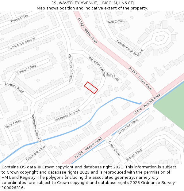 19, WAVERLEY AVENUE, LINCOLN, LN6 8TJ: Location map and indicative extent of plot