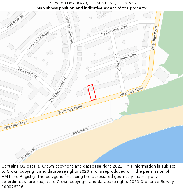 19, WEAR BAY ROAD, FOLKESTONE, CT19 6BN: Location map and indicative extent of plot
