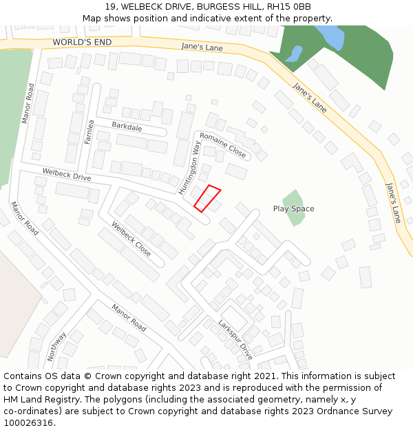 19, WELBECK DRIVE, BURGESS HILL, RH15 0BB: Location map and indicative extent of plot