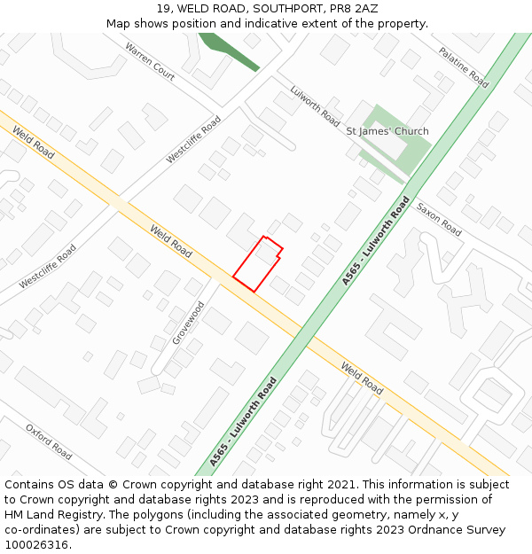 19, WELD ROAD, SOUTHPORT, PR8 2AZ: Location map and indicative extent of plot