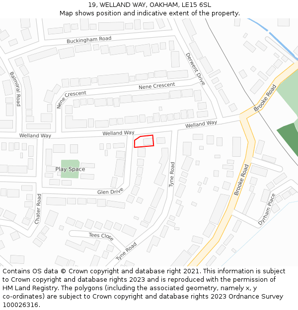 19, WELLAND WAY, OAKHAM, LE15 6SL: Location map and indicative extent of plot