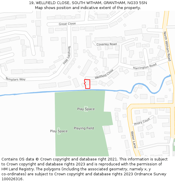 19, WELLFIELD CLOSE, SOUTH WITHAM, GRANTHAM, NG33 5SN: Location map and indicative extent of plot