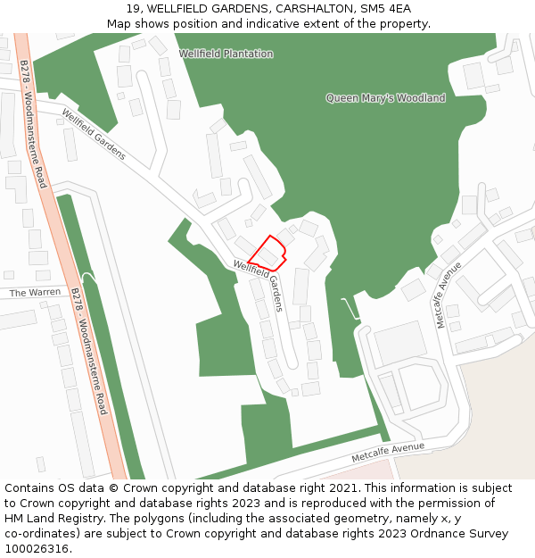 19, WELLFIELD GARDENS, CARSHALTON, SM5 4EA: Location map and indicative extent of plot