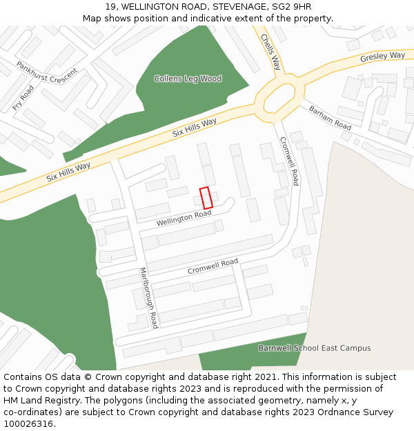 19, WELLINGTON ROAD, STEVENAGE, SG2 9HR: Location map and indicative extent of plot