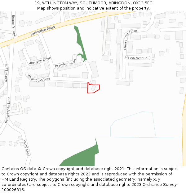 19, WELLINGTON WAY, SOUTHMOOR, ABINGDON, OX13 5FG: Location map and indicative extent of plot