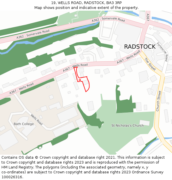 19, WELLS ROAD, RADSTOCK, BA3 3RP: Location map and indicative extent of plot