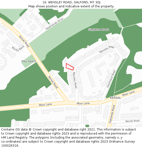 19, WENSLEY ROAD, SALFORD, M7 3GJ: Location map and indicative extent of plot
