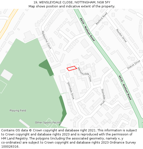 19, WENSLEYDALE CLOSE, NOTTINGHAM, NG8 5FY: Location map and indicative extent of plot