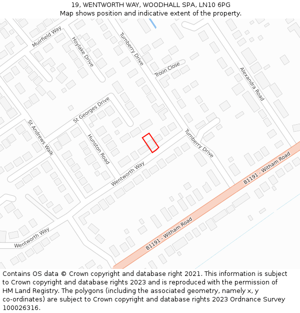 19, WENTWORTH WAY, WOODHALL SPA, LN10 6PG: Location map and indicative extent of plot