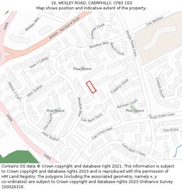 19, WESLEY ROAD, CAERPHILLY, CF83 1SS: Location map and indicative extent of plot