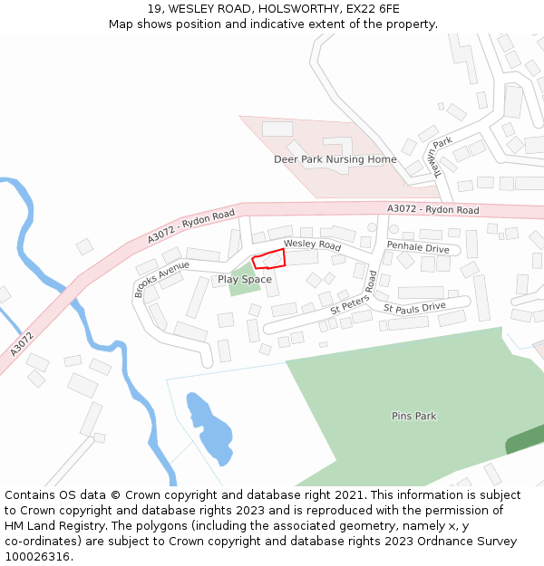 19, WESLEY ROAD, HOLSWORTHY, EX22 6FE: Location map and indicative extent of plot