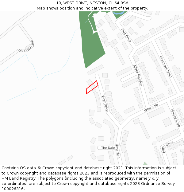 19, WEST DRIVE, NESTON, CH64 0SA: Location map and indicative extent of plot