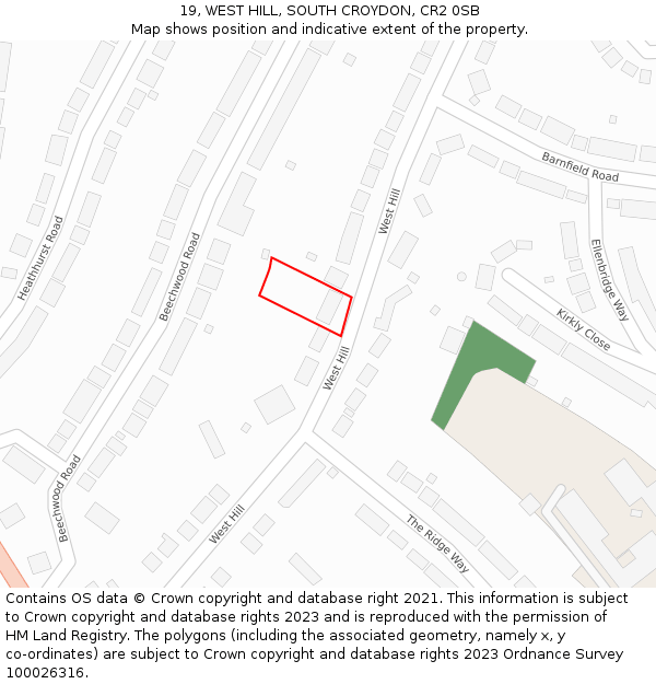 19, WEST HILL, SOUTH CROYDON, CR2 0SB: Location map and indicative extent of plot
