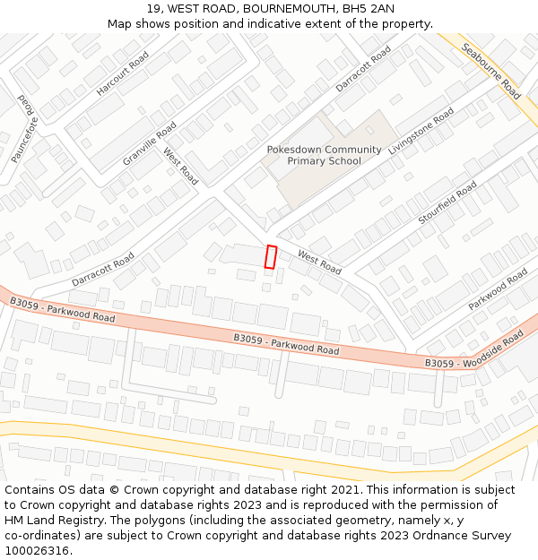 19, WEST ROAD, BOURNEMOUTH, BH5 2AN: Location map and indicative extent of plot
