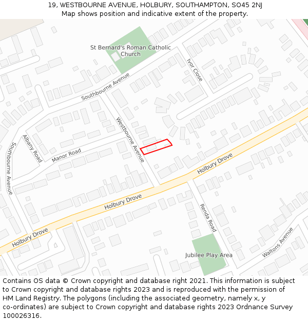 19, WESTBOURNE AVENUE, HOLBURY, SOUTHAMPTON, SO45 2NJ: Location map and indicative extent of plot