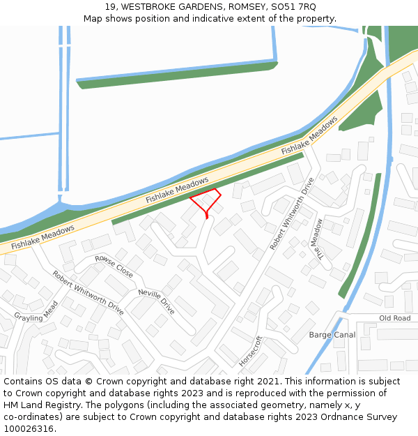 19, WESTBROKE GARDENS, ROMSEY, SO51 7RQ: Location map and indicative extent of plot