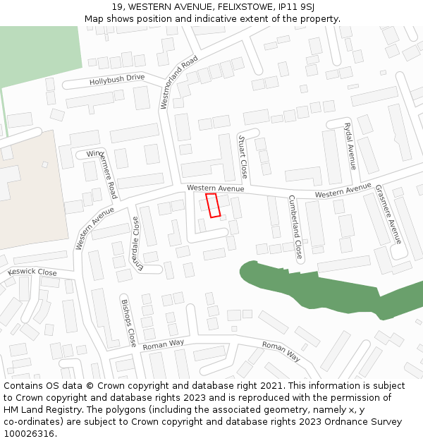 19, WESTERN AVENUE, FELIXSTOWE, IP11 9SJ: Location map and indicative extent of plot