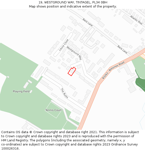 19, WESTGROUND WAY, TINTAGEL, PL34 0BH: Location map and indicative extent of plot