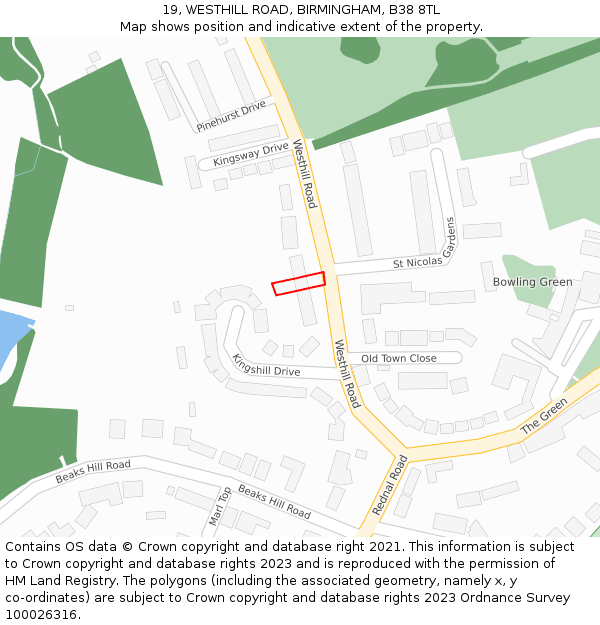 19, WESTHILL ROAD, BIRMINGHAM, B38 8TL: Location map and indicative extent of plot