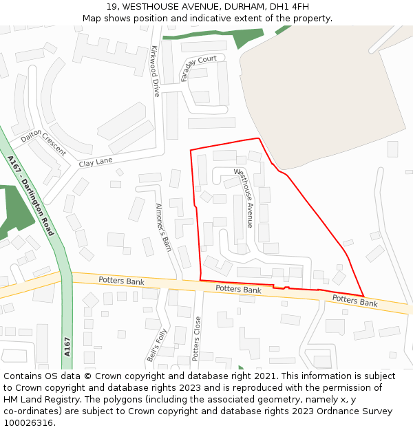 19, WESTHOUSE AVENUE, DURHAM, DH1 4FH: Location map and indicative extent of plot