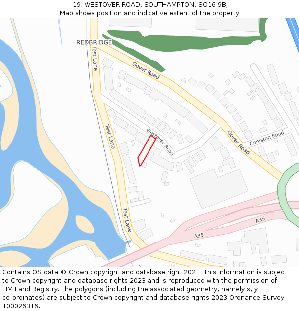 19, WESTOVER ROAD, SOUTHAMPTON, SO16 9BJ: Location map and indicative extent of plot