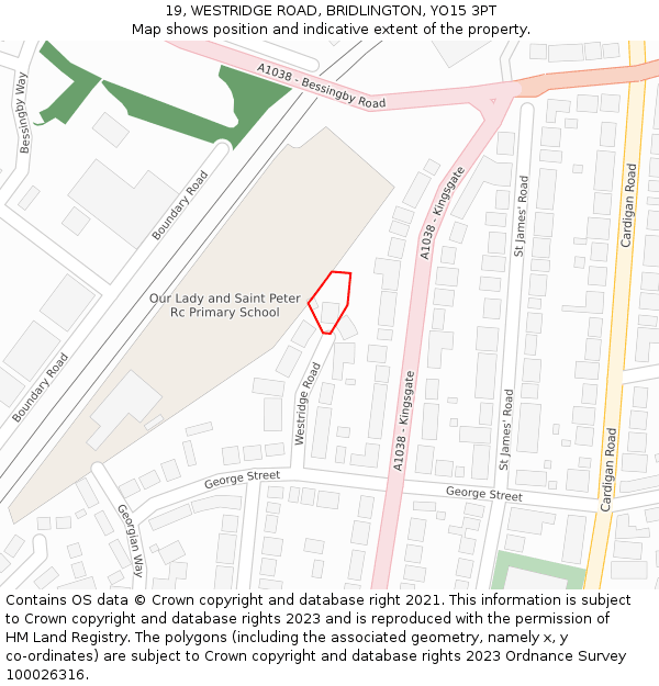 19, WESTRIDGE ROAD, BRIDLINGTON, YO15 3PT: Location map and indicative extent of plot