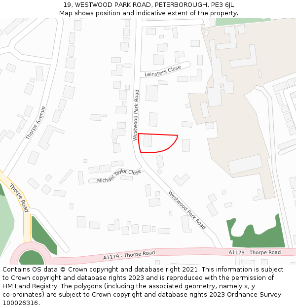 19, WESTWOOD PARK ROAD, PETERBOROUGH, PE3 6JL: Location map and indicative extent of plot
