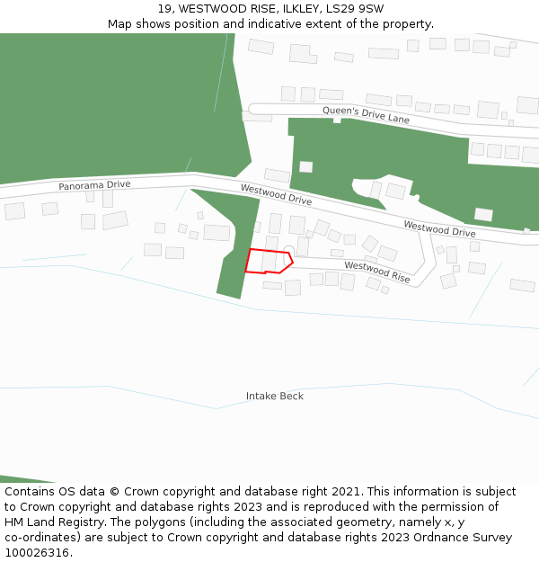 19, WESTWOOD RISE, ILKLEY, LS29 9SW: Location map and indicative extent of plot