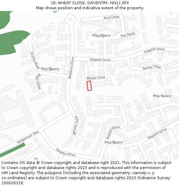 19, WHEAT CLOSE, DAVENTRY, NN11 0FX: Location map and indicative extent of plot