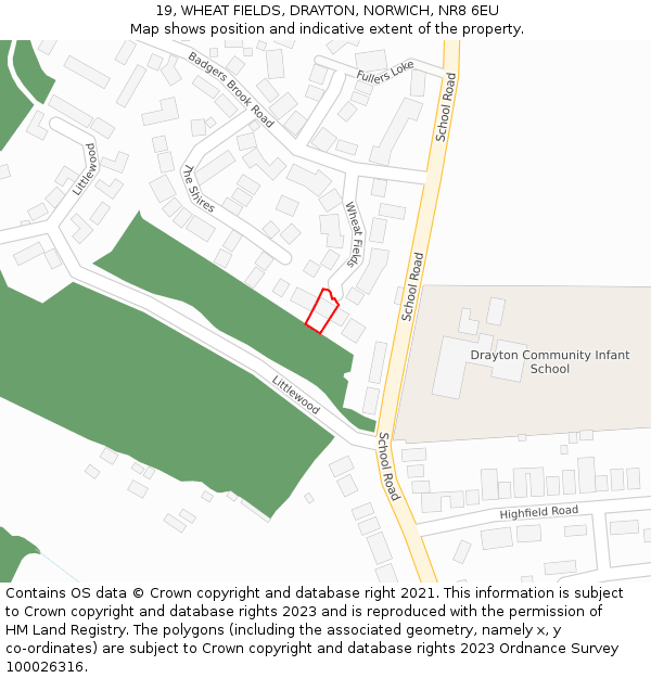 19, WHEAT FIELDS, DRAYTON, NORWICH, NR8 6EU: Location map and indicative extent of plot