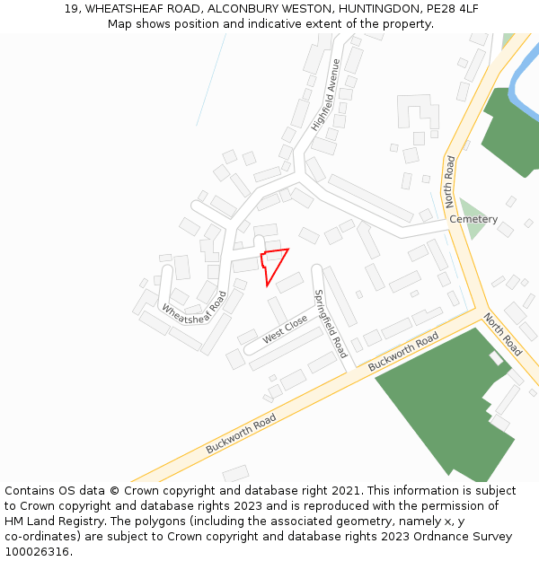 19, WHEATSHEAF ROAD, ALCONBURY WESTON, HUNTINGDON, PE28 4LF: Location map and indicative extent of plot