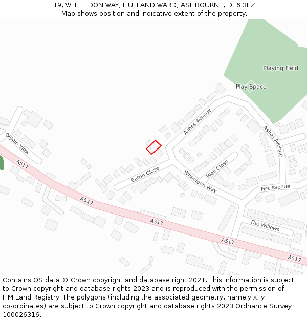 19, WHEELDON WAY, HULLAND WARD, ASHBOURNE, DE6 3FZ: Location map and indicative extent of plot