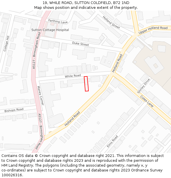 19, WHILE ROAD, SUTTON COLDFIELD, B72 1ND: Location map and indicative extent of plot