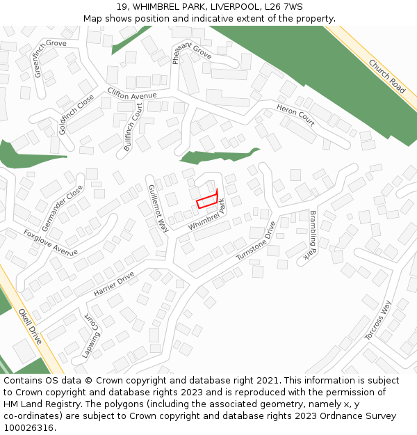 19, WHIMBREL PARK, LIVERPOOL, L26 7WS: Location map and indicative extent of plot